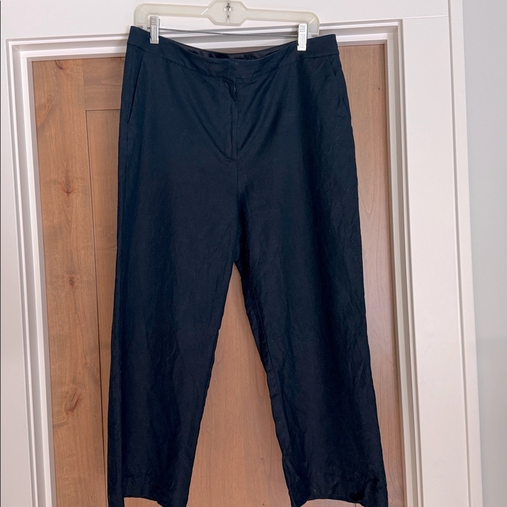 Brooks Brothers Linen blend Cropped Pants Womens 14 Navy wide leg Preppy coastal